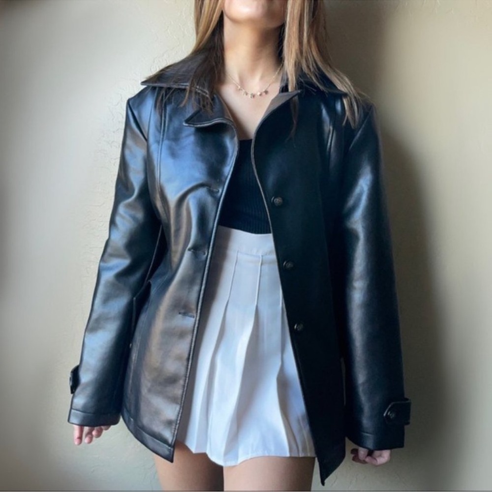 Vintage Y2K Armani Collezioni Black Oversized Leather Jacket